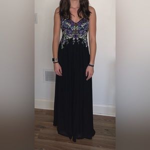 00 JVN by Jovani black floral lace full length dress